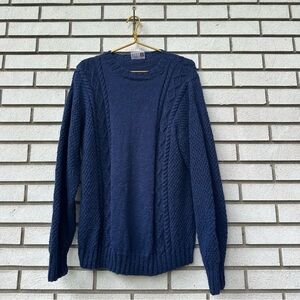 Swaledale Woollens 100% British Wool Navy Blue Cable Knit Sweater Men’s Size M
